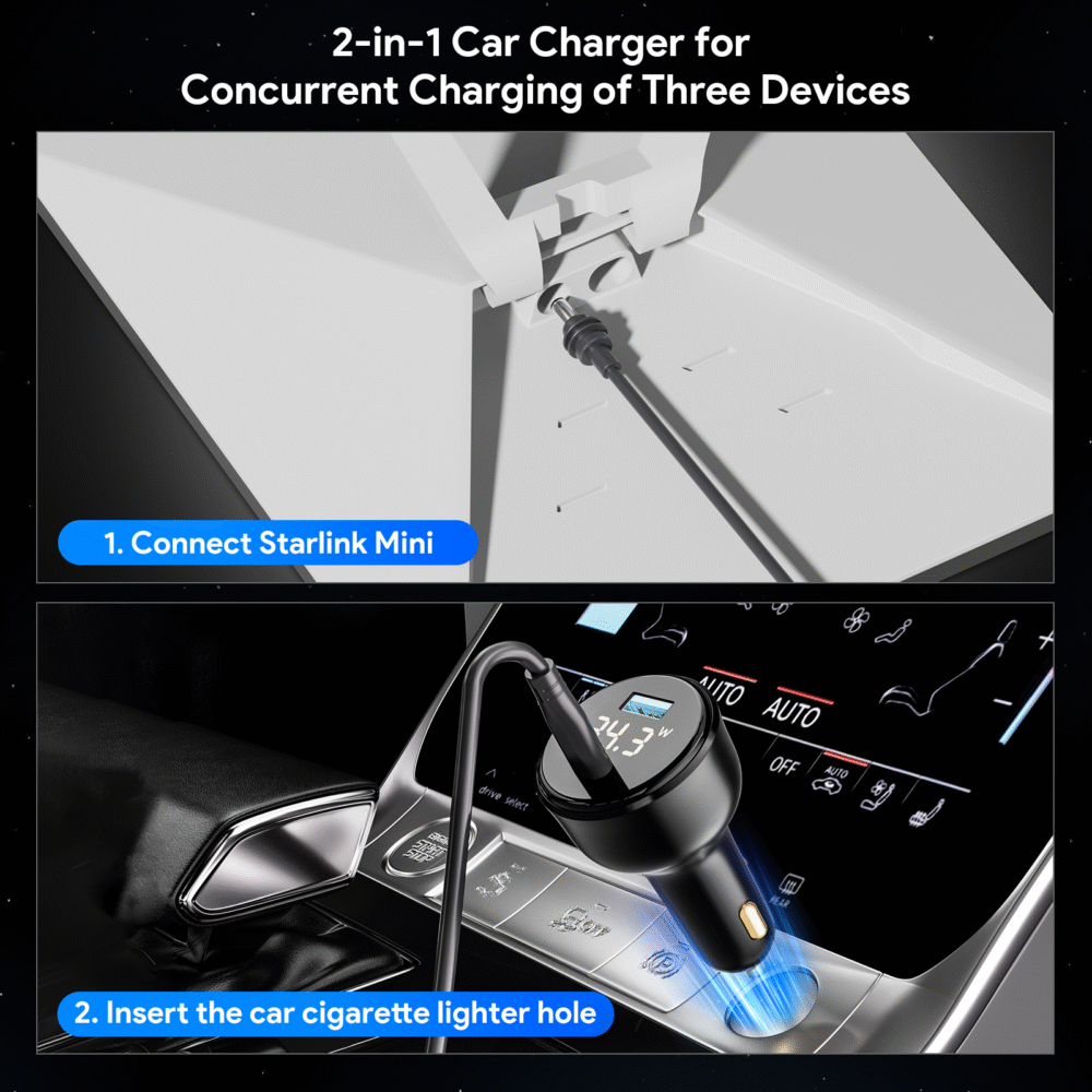 Starlink Mini 100W 2-in-1 Car Charger with 3M Type-C to DC Cable