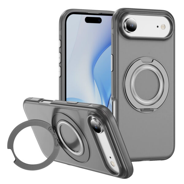 Matte Shockproof iPhone 18 Case with 360° Rotating Ring Stand, Thickened PC Hard Shell