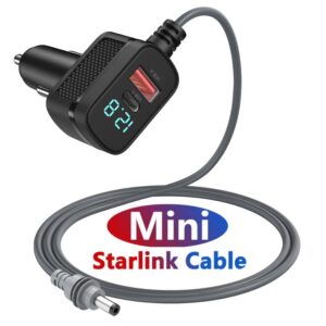 12V-24V Cigarette Lighter to DC Power Cable for Starlink Mini with USB 3.0, PD 3.0 & Voltage Display