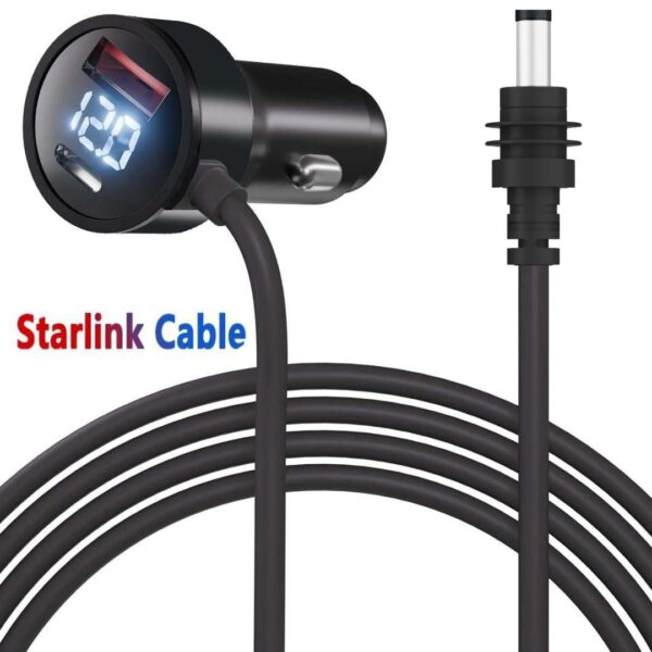 12V-24V Waterproof Car Cigarette Lighter to DC Power Cable for Starlink Mini with Digital Voltage Display, USB & PD Fast Charging