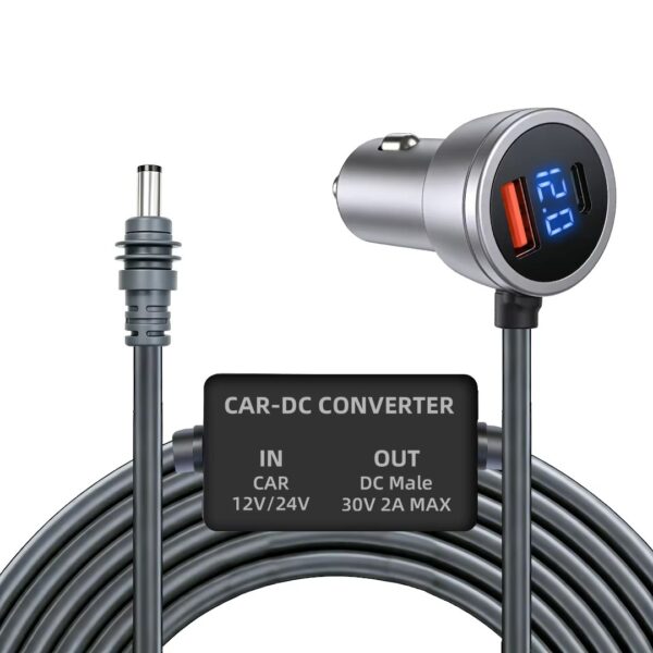 Starlink Mini 12V-24V to 30V 2A Car Charger with DC Step-Up Converter, Digital Display & Dual USB Ports