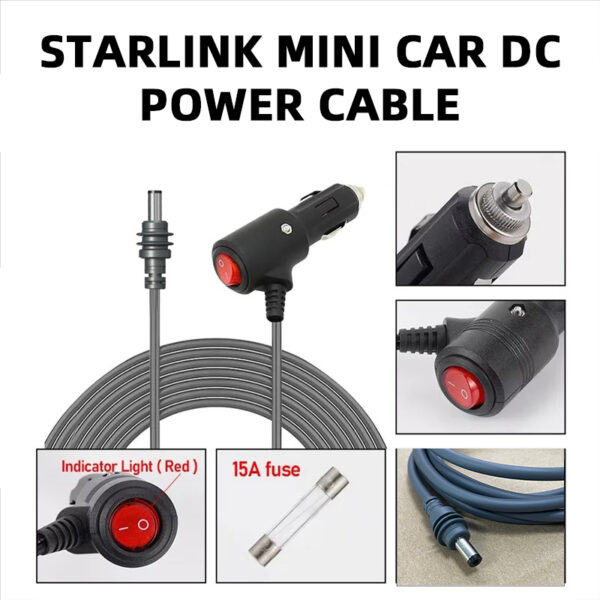 Starlink Mini Car DC Power Cable with Cigarette Lighter Plug, Waterproof On/Off Switch