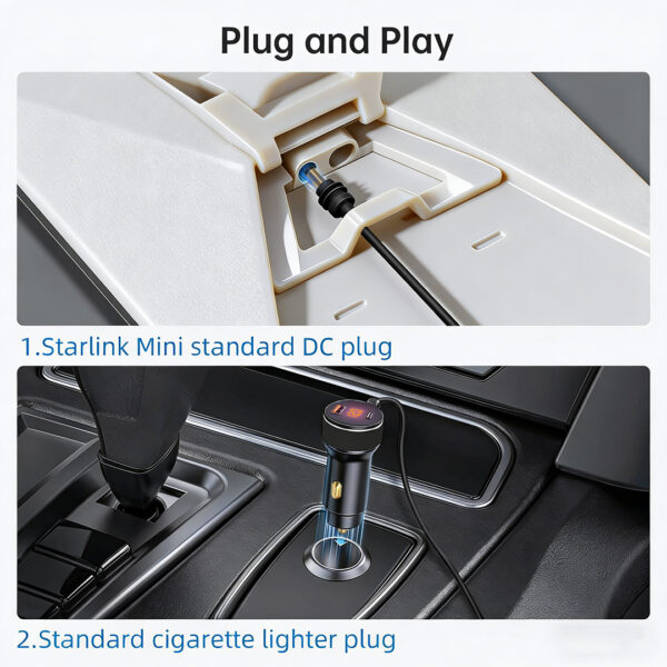 Starlink Mini 12V-24V Car Power Cable with QC 3.0 & PD 30W Fast Charging, DC 5.5×2.1mm Connector
