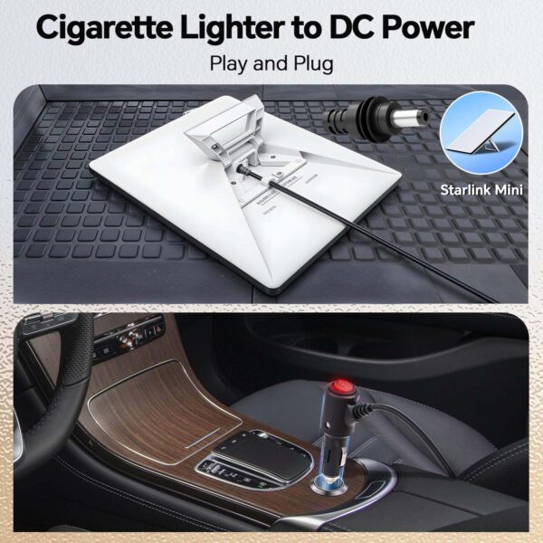 Starlink Mini Car DC Power Cable with Cigarette Lighter Plug, Waterproof On/Off Switch