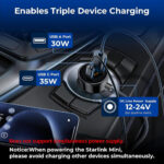 Starlink Mini 12V-24V Car Power Cable with QC 3.0 & PD 30W Fast Charging, DC 5.5×2.1mm Connector