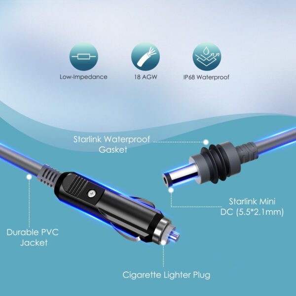 Starlink Mini CAT6 PoE Ethernet Cable 305m with DC 5.5×2.1mm Male Connector