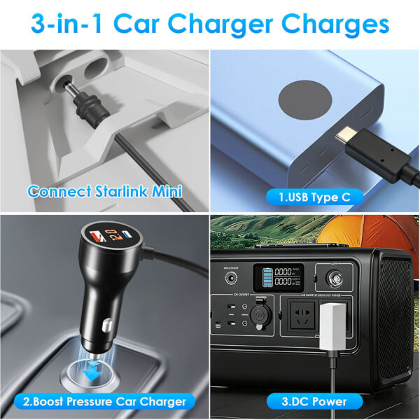 Starlink Mini 3-in-1 24V Car Power Cable with Digital Display & Gold-Plated DC Connector